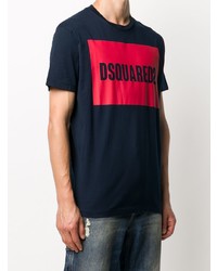 dunkelblaues bedrucktes T-Shirt mit einem Rundhalsausschnitt von DSQUARED2