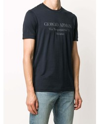 dunkelblaues bedrucktes T-Shirt mit einem Rundhalsausschnitt von Giorgio Armani