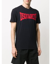 dunkelblaues bedrucktes T-Shirt mit einem Rundhalsausschnitt von DSQUARED2