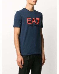 dunkelblaues bedrucktes T-Shirt mit einem Rundhalsausschnitt von Ea7 Emporio Armani