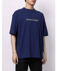 dunkelblaues bedrucktes T-Shirt mit einem Rundhalsausschnitt von Balenciaga