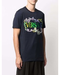 dunkelblaues bedrucktes T-Shirt mit einem Rundhalsausschnitt von Versace