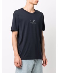 dunkelblaues bedrucktes T-Shirt mit einem Rundhalsausschnitt von C.P. Company