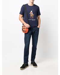 dunkelblaues bedrucktes T-Shirt mit einem Rundhalsausschnitt von Polo Ralph Lauren