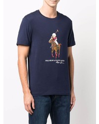 dunkelblaues bedrucktes T-Shirt mit einem Rundhalsausschnitt von Polo Ralph Lauren