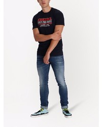 dunkelblaues bedrucktes T-Shirt mit einem Rundhalsausschnitt von Diesel