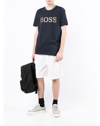 dunkelblaues bedrucktes T-Shirt mit einem Rundhalsausschnitt von BOSS