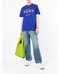 dunkelblaues bedrucktes T-Shirt mit einem Rundhalsausschnitt von MSGM