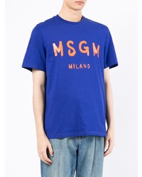 dunkelblaues bedrucktes T-Shirt mit einem Rundhalsausschnitt von MSGM