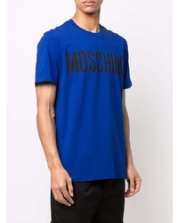 dunkelblaues bedrucktes T-Shirt mit einem Rundhalsausschnitt von Moschino