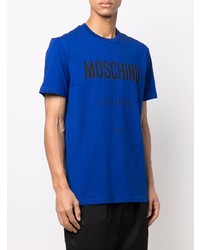 dunkelblaues bedrucktes T-Shirt mit einem Rundhalsausschnitt von Moschino