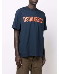 dunkelblaues bedrucktes T-Shirt mit einem Rundhalsausschnitt von DSQUARED2