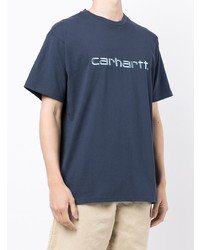 dunkelblaues bedrucktes T-Shirt mit einem Rundhalsausschnitt von Carhartt WIP