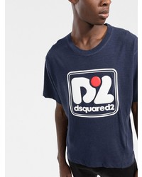 dunkelblaues bedrucktes T-Shirt mit einem Rundhalsausschnitt von DSQUARED2