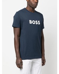 dunkelblaues bedrucktes T-Shirt mit einem Rundhalsausschnitt von BOSS