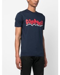 dunkelblaues bedrucktes T-Shirt mit einem Rundhalsausschnitt von DSQUARED2