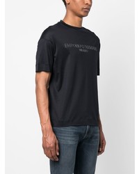 dunkelblaues bedrucktes T-Shirt mit einem Rundhalsausschnitt von Emporio Armani