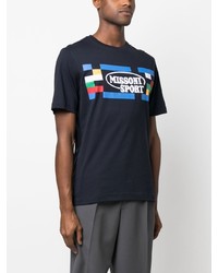 dunkelblaues bedrucktes T-Shirt mit einem Rundhalsausschnitt von Missoni