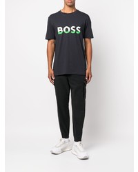 dunkelblaues bedrucktes T-Shirt mit einem Rundhalsausschnitt von BOSS