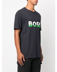 dunkelblaues bedrucktes T-Shirt mit einem Rundhalsausschnitt von BOSS