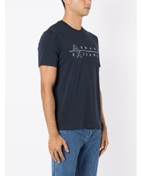 dunkelblaues bedrucktes T-Shirt mit einem Rundhalsausschnitt von Armani Exchange