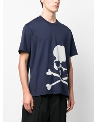 dunkelblaues bedrucktes T-Shirt mit einem Rundhalsausschnitt von Mastermind Japan