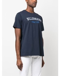 dunkelblaues bedrucktes T-Shirt mit einem Rundhalsausschnitt von Billionaire