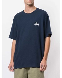 dunkelblaues bedrucktes T-Shirt mit einem Rundhalsausschnitt von Stussy