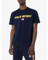 dunkelblaues bedrucktes T-Shirt mit einem Rundhalsausschnitt von Polo Ralph Lauren