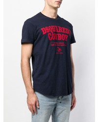 dunkelblaues bedrucktes T-Shirt mit einem Rundhalsausschnitt von DSQUARED2