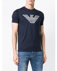 dunkelblaues bedrucktes T-Shirt mit einem Rundhalsausschnitt von Emporio Armani