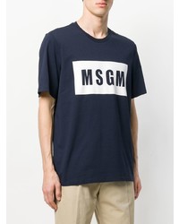 dunkelblaues bedrucktes T-Shirt mit einem Rundhalsausschnitt von MSGM