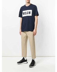 dunkelblaues bedrucktes T-Shirt mit einem Rundhalsausschnitt von MSGM