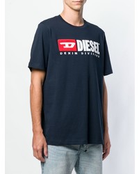 dunkelblaues bedrucktes T-Shirt mit einem Rundhalsausschnitt von Diesel