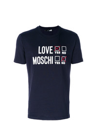 dunkelblaues bedrucktes T-Shirt mit einem Rundhalsausschnitt von Love Moschino