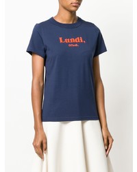 dunkelblaues bedrucktes T-Shirt mit einem Rundhalsausschnitt von Jour/Né
