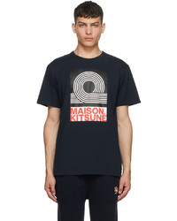 dunkelblaues bedrucktes T-Shirt mit einem Rundhalsausschnitt von MAISON KITSUNÉ
