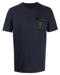 dunkelblaues bedrucktes T-Shirt mit einem Rundhalsausschnitt von Maison Margiela