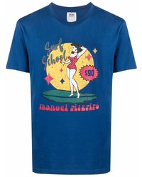 dunkelblaues bedrucktes T-Shirt mit einem Rundhalsausschnitt von Manuel Ritz