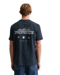 dunkelblaues bedrucktes T-Shirt mit einem Rundhalsausschnitt von Marc O'Polo Denim