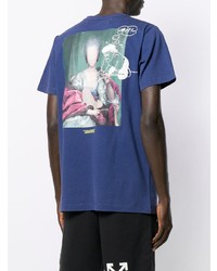 dunkelblaues bedrucktes T-Shirt mit einem Rundhalsausschnitt von Off-White