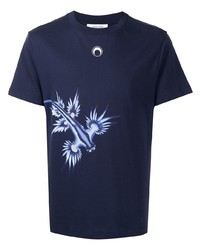 dunkelblaues bedrucktes T-Shirt mit einem Rundhalsausschnitt von Marine Serre