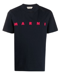 dunkelblaues bedrucktes T-Shirt mit einem Rundhalsausschnitt von Marni