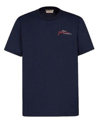 dunkelblaues bedrucktes T-Shirt mit einem Rundhalsausschnitt von Marni