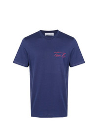 dunkelblaues bedrucktes T-Shirt mit einem Rundhalsausschnitt von Martine Rose