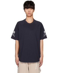 dunkelblaues bedrucktes T-Shirt mit einem Rundhalsausschnitt von Mastermind Japan