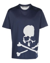 dunkelblaues bedrucktes T-Shirt mit einem Rundhalsausschnitt von Mastermind Japan