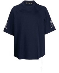 dunkelblaues bedrucktes T-Shirt mit einem Rundhalsausschnitt von Mastermind World