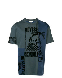 dunkelblaues bedrucktes T-Shirt mit einem Rundhalsausschnitt von McQ Alexander McQueen