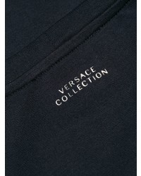 dunkelblaues bedrucktes T-Shirt mit einem Rundhalsausschnitt von Versace Collection